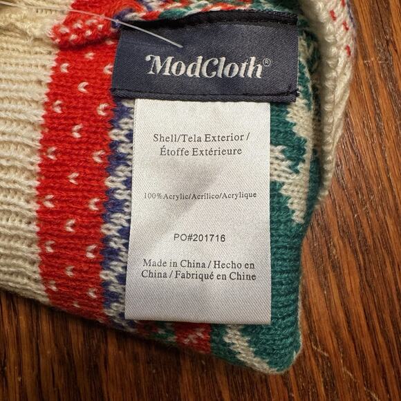 NEW Dinosaur Pom Pom Beanie Hat Toque Fair Isle Nordic Modcloth Kitschy Novelty - Picture 5 of 9